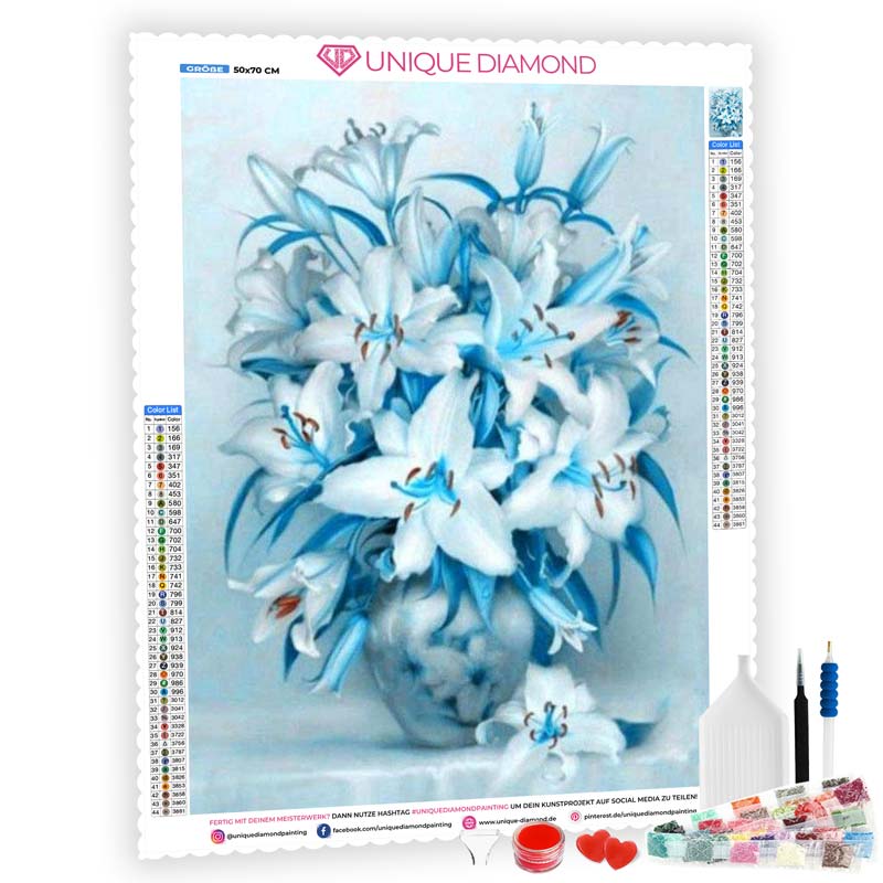 5D Diamond Painting Blaue Blumen im Topf Unique-Diamond