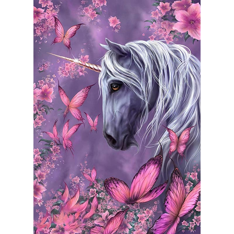 5D Diamond Painting Einhorn mit Schmetterlingen, Unique-Diamond