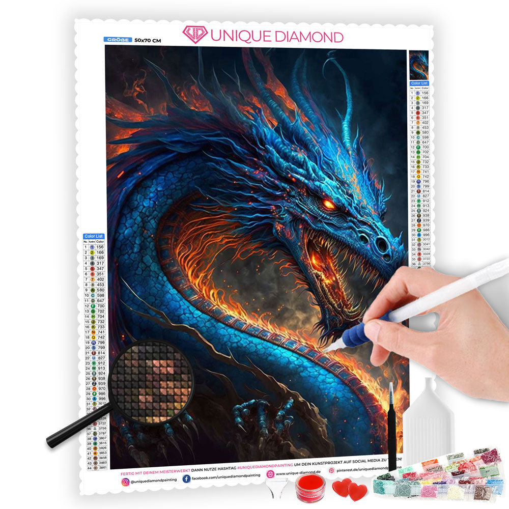 5D Diamond Painting AB Steine Feuer Drache, Unique-Diamond