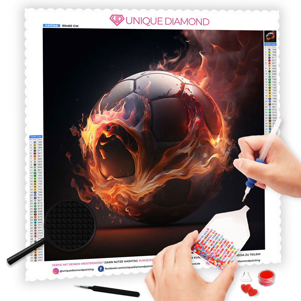 5D Diamond Painting Feuer & Fußball, Unique-Diamond