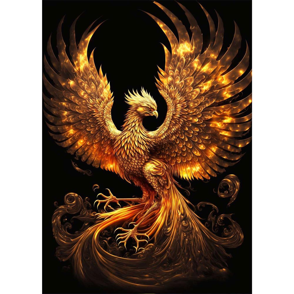 5D Diamond Painting Goldener Phoenix, Unique-Diamond