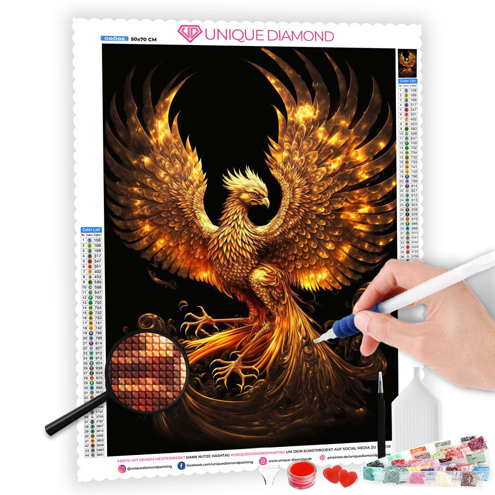 5D Diamond Painting Goldener Phoenix, Unique-Diamond