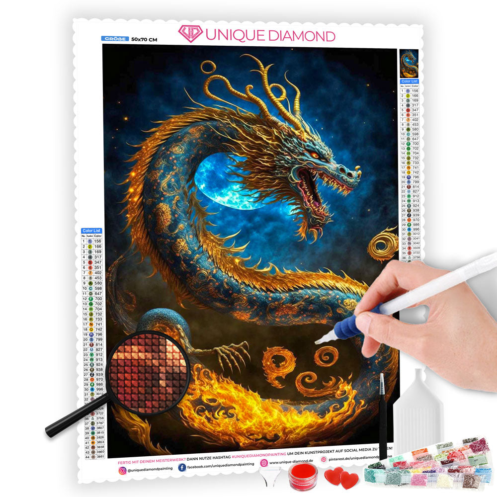 5D Diamond Painting AB Steine Goldener Drache, Unique-Diamond