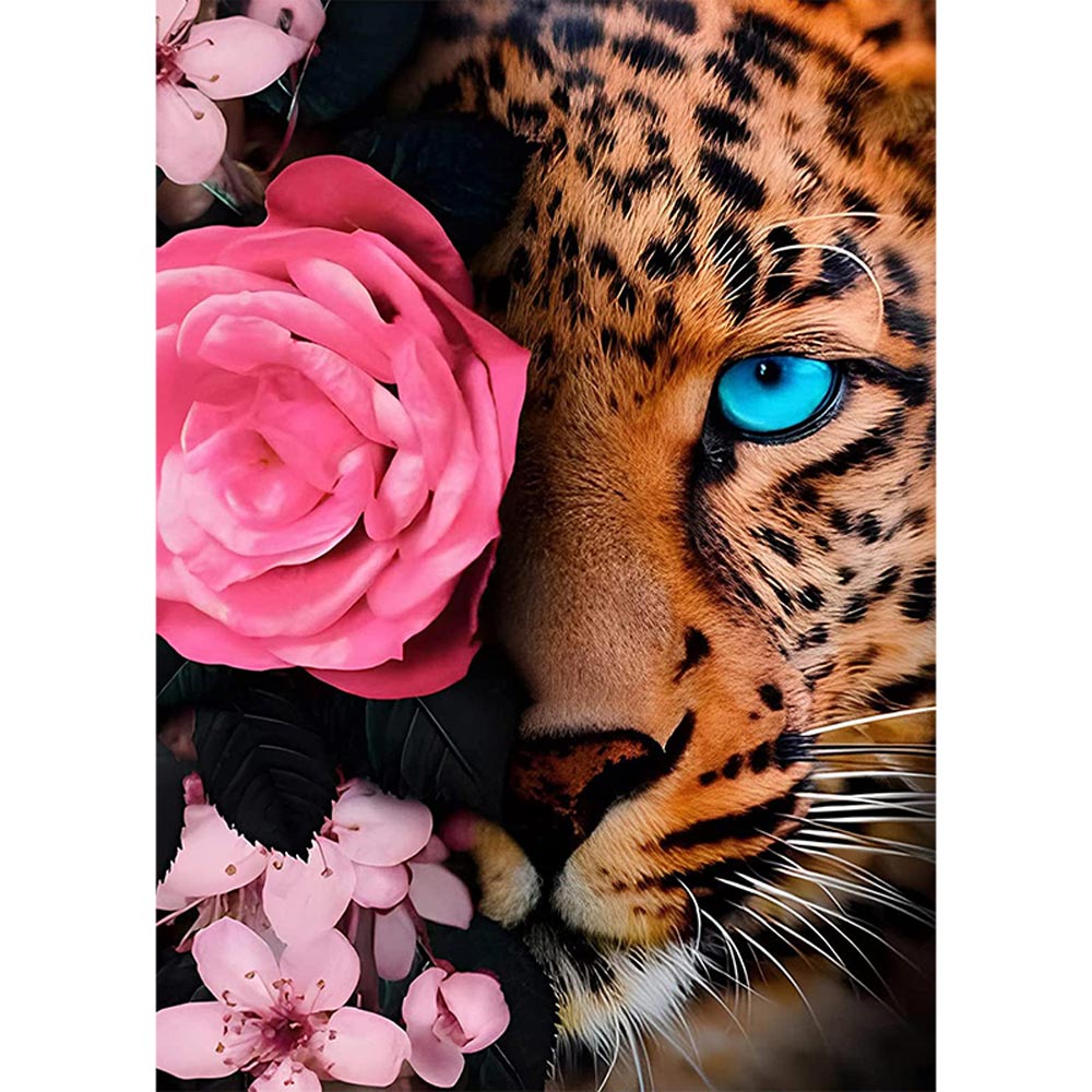 5D Diamond Painting AB Steine Leopard mit Rose