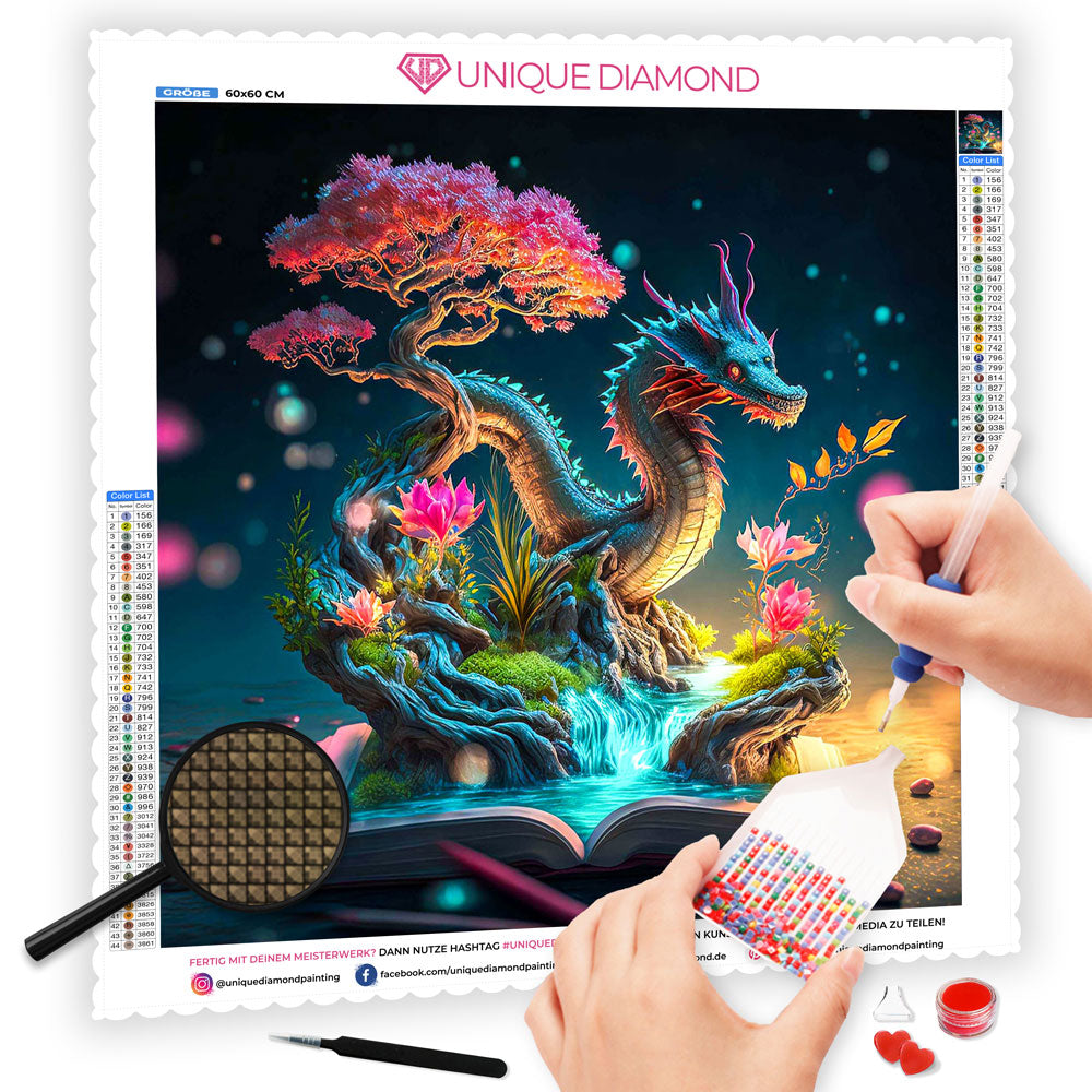 5D Diamond Painting AB Steine Magic Dragon Book, Unique-Diamond