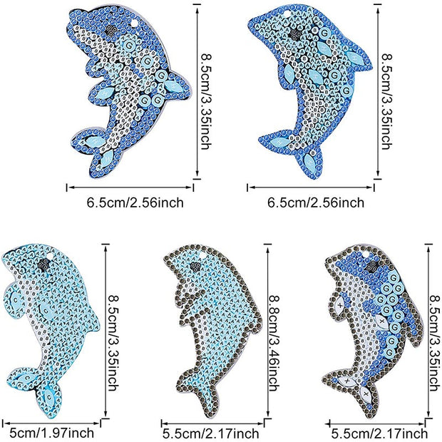 5D Diamond Painting Schlüsselanhänger Delfine 5 Stück, Unique-Diamond