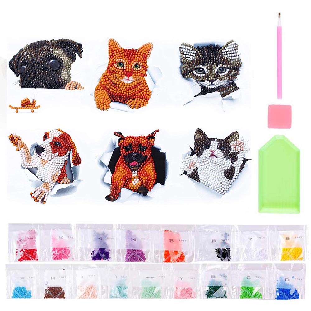 5D Diamond Painting Sticker Set Cats and Dogs Set 1, Unique-Diamond