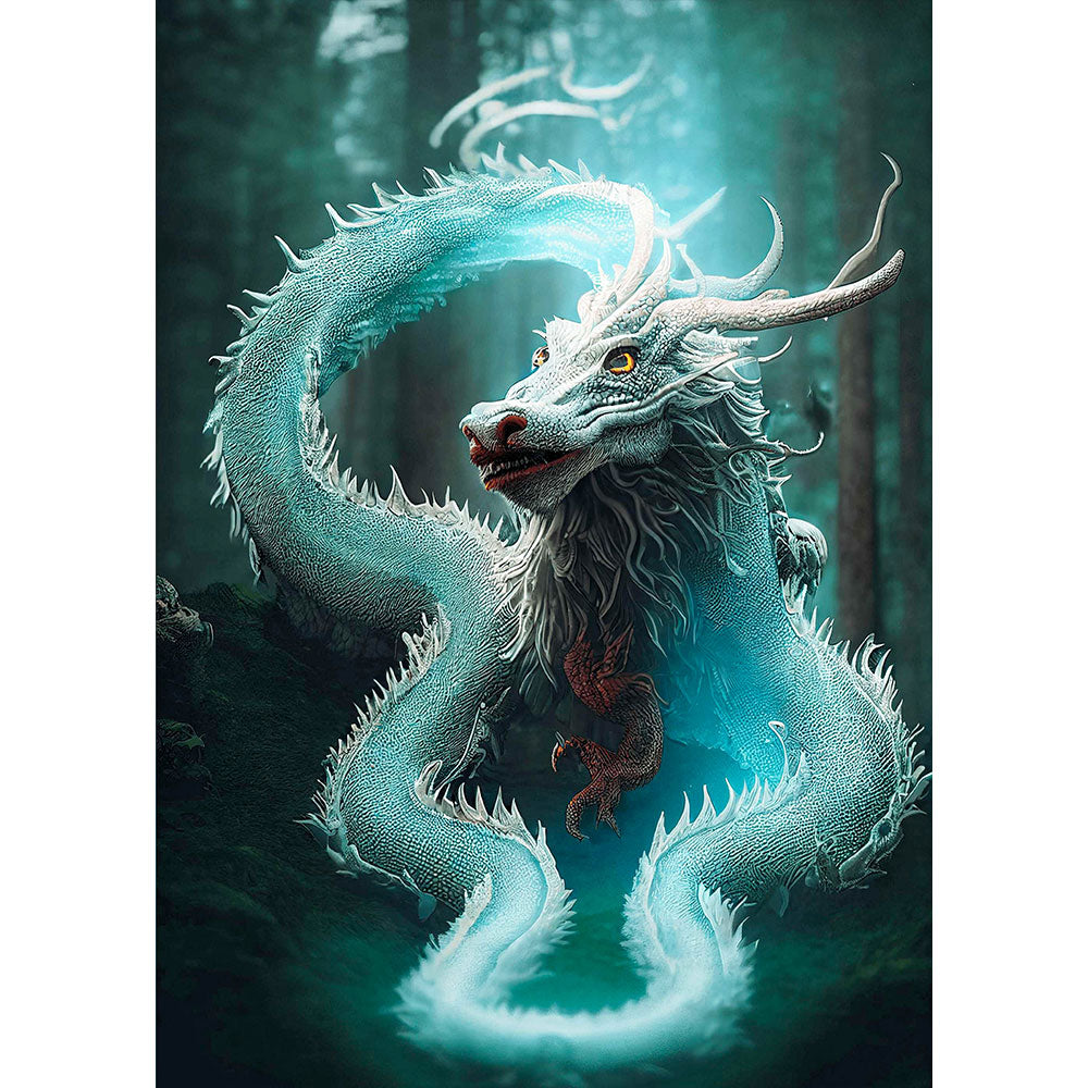 5D Diamond Painting White Dragon, Unique-Diamond