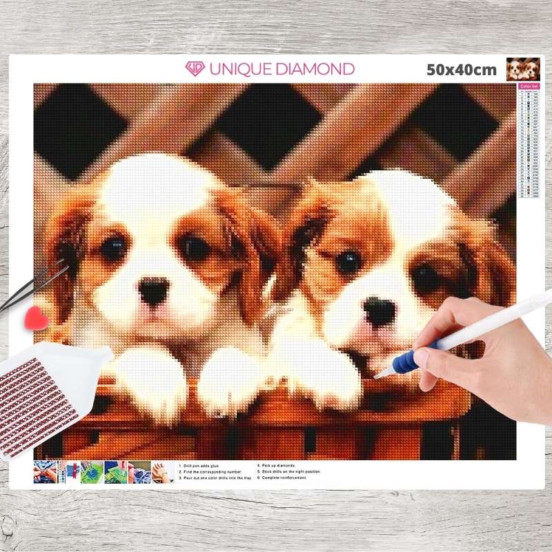 5D Diamond Painting Zwei süße Hundewelpen Quadratische Steinchen Unique-Diamond