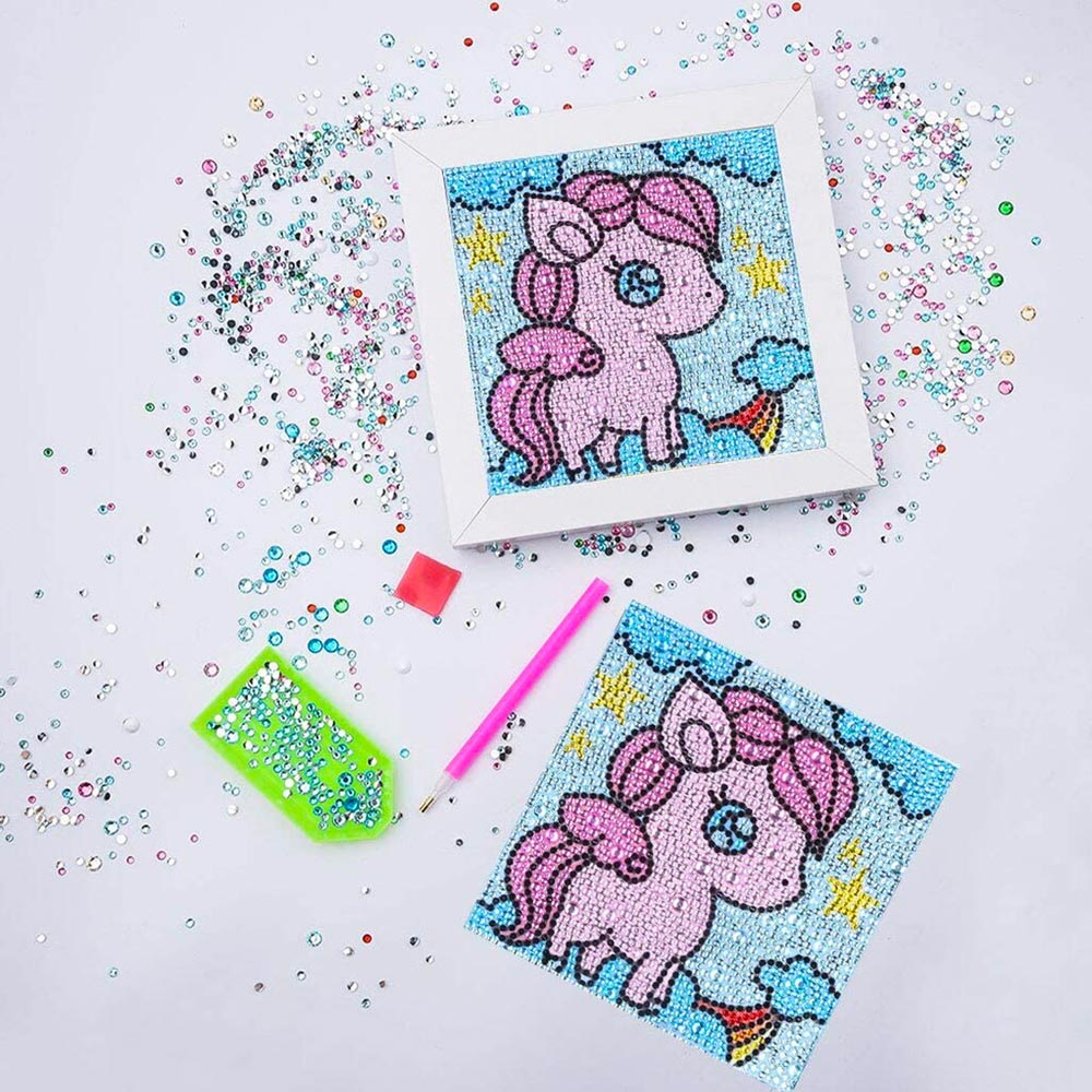 5D Kinder Diamond Painting Einhorn mit Bilderrahmen, Unique-Diamond