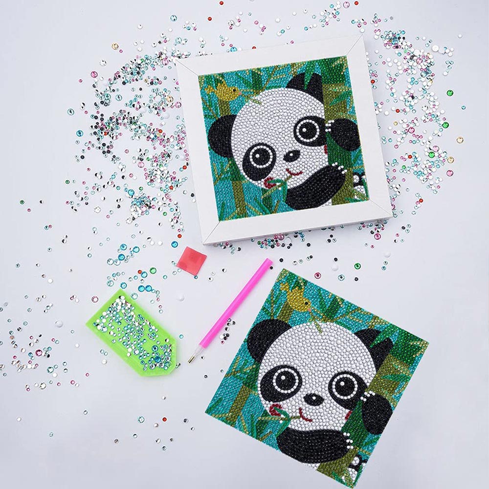 5D Kinder Diamond Painting Panda mit Bilderrahmen, Unique-Diamond