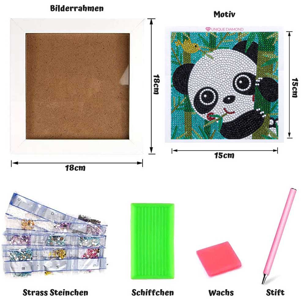 5D Kinder Diamond Painting Panda mit Bilderrahmen, Unique-Diamond