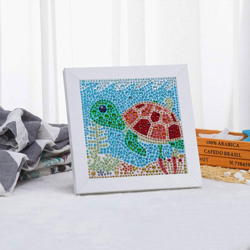 5D Kinder Diamond Painting Schildkröte mit Bilderrahmen, Unique-Diamond