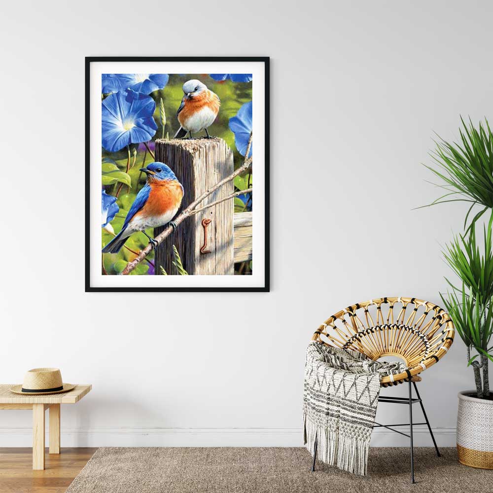 5D Diamond Painting AB Steine Blumen mit Vogel - Unique-Diamond