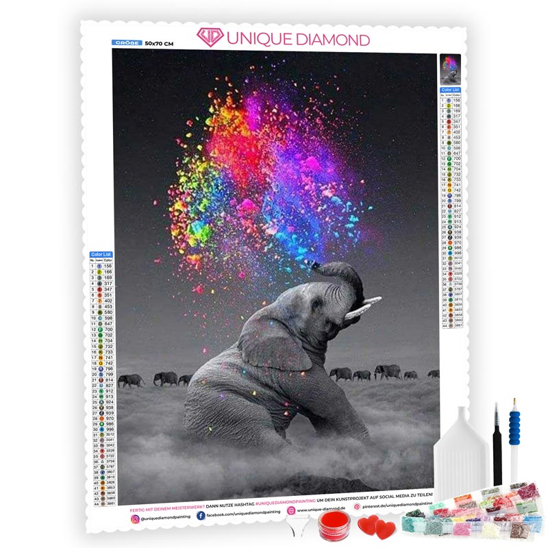 5D Diamond Painting AB Steine Elefant Farbspiel - Unique-Diamond