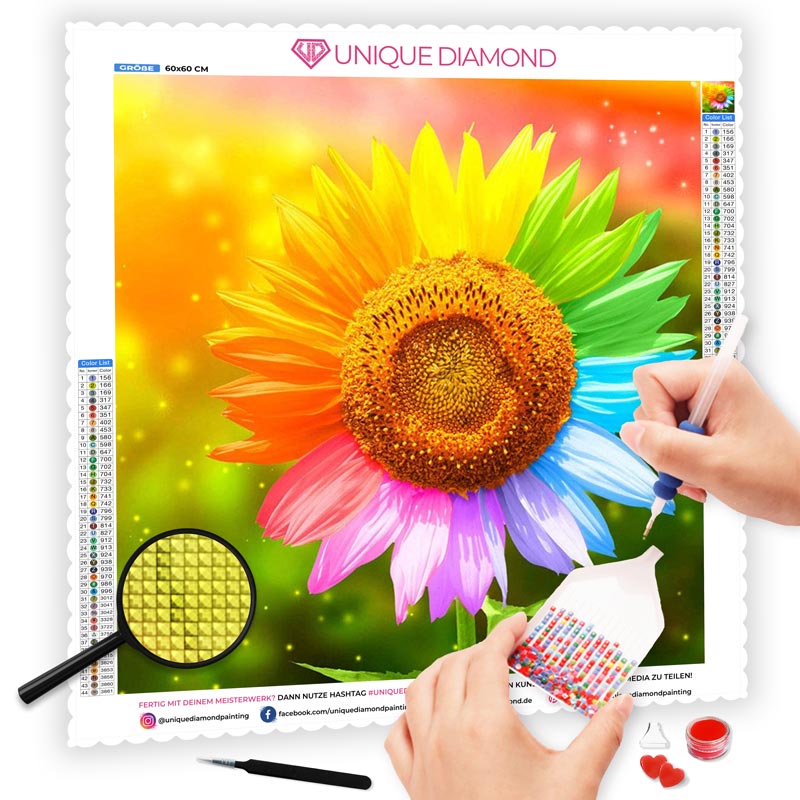 5D Diamond Painting AB Steine Farbige Sonnenblume - Unique-Diamond