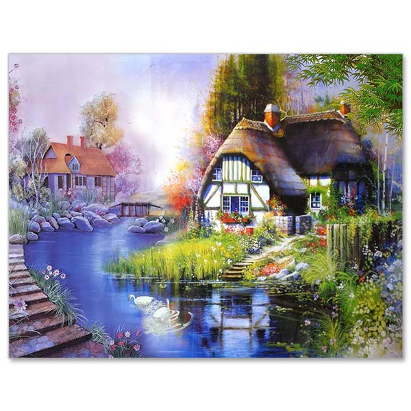 5D Diamond Painting AB Steine Haus am Teich - Unique-Diamond