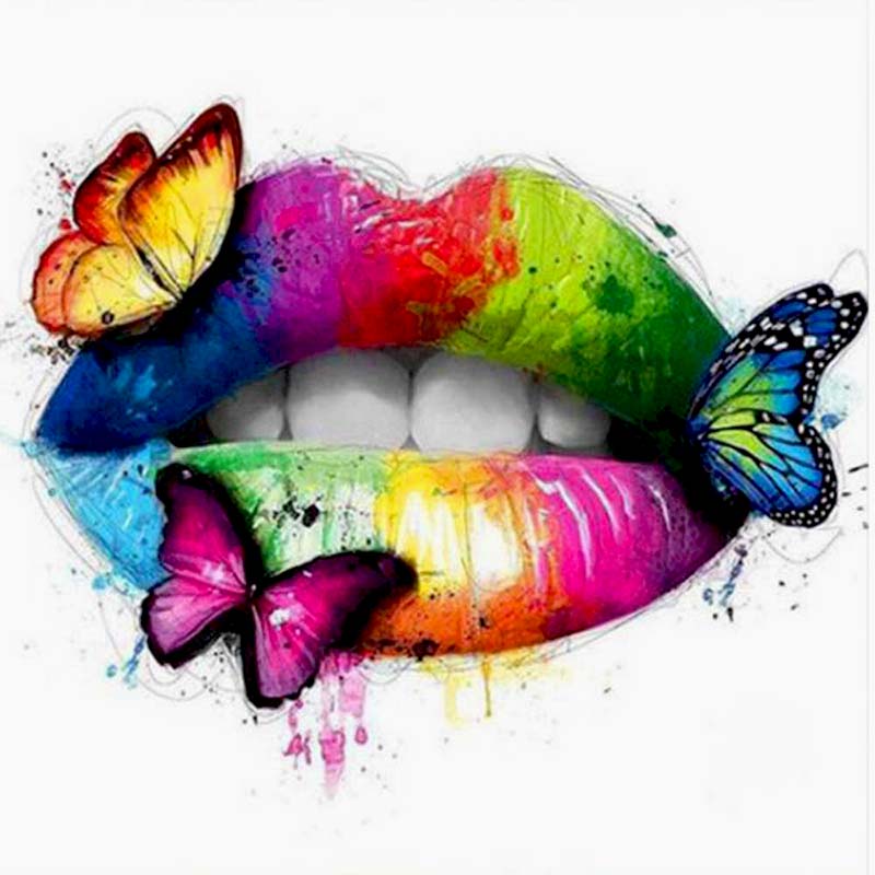 5D Diamond Painting AB Steine Lippen mit Schmetterlingen - Unique-Diamond