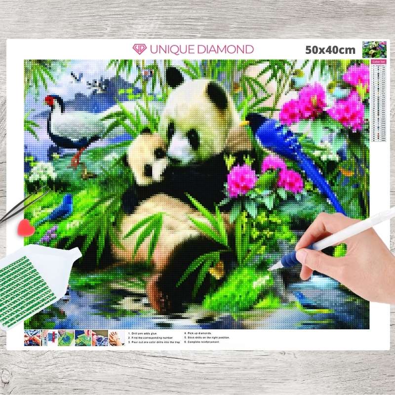 5D Diamond Painting AB Steine Panda mit Baby - Unique-Diamond