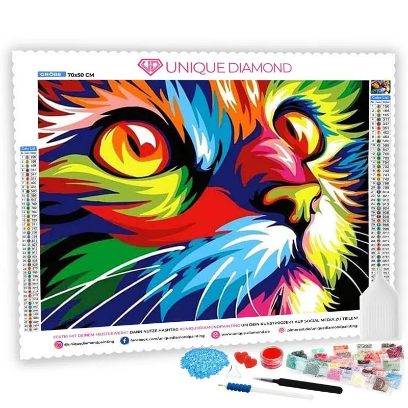 5D Diamond Painting AB Steine Regenbogen Katzengesicht - Unique-Diamond