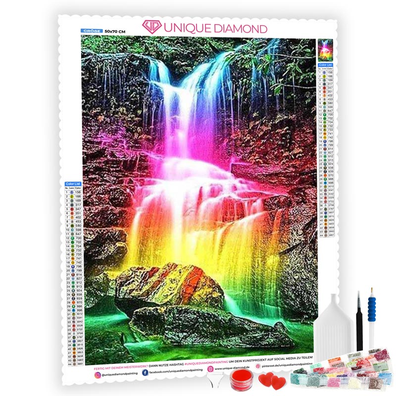 5D Diamond Painting AB Steine Regenbogen Wasserfall - Unique-Diamond