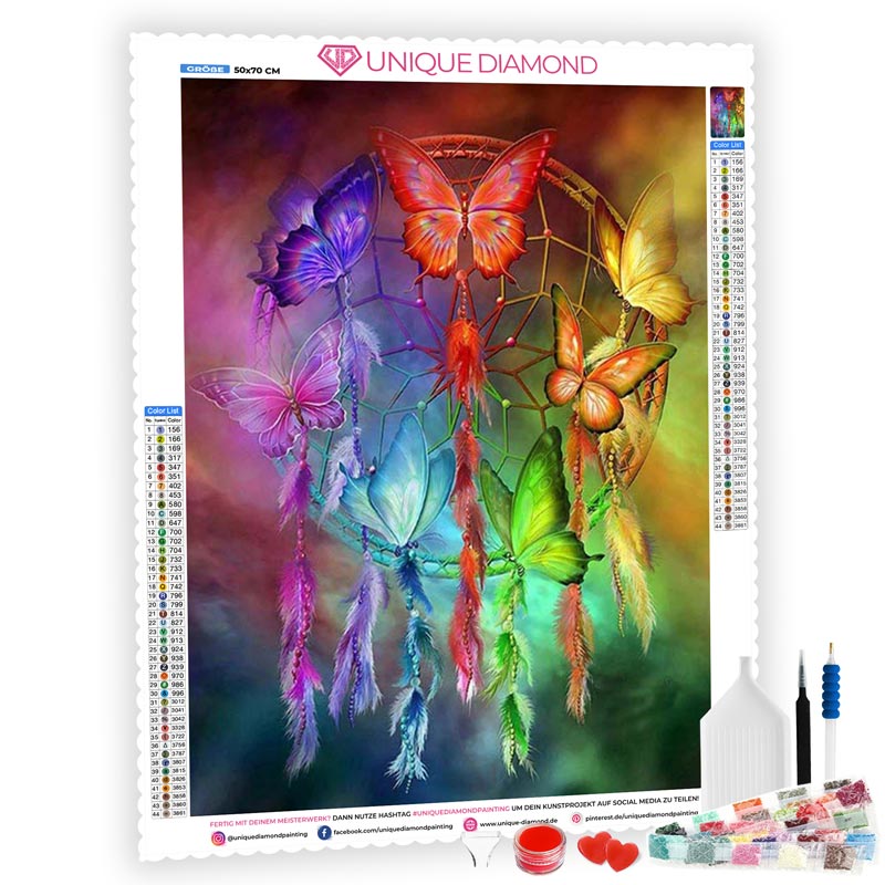 5D Diamond Painting AB Steine Schmetterlinge Traumfänger - Unique-Diamond