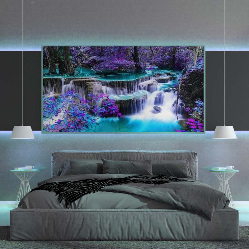 5D Diamond Painting AB Steine XXL Wasserfall mit Lila Bäumen - Unique-Diamond