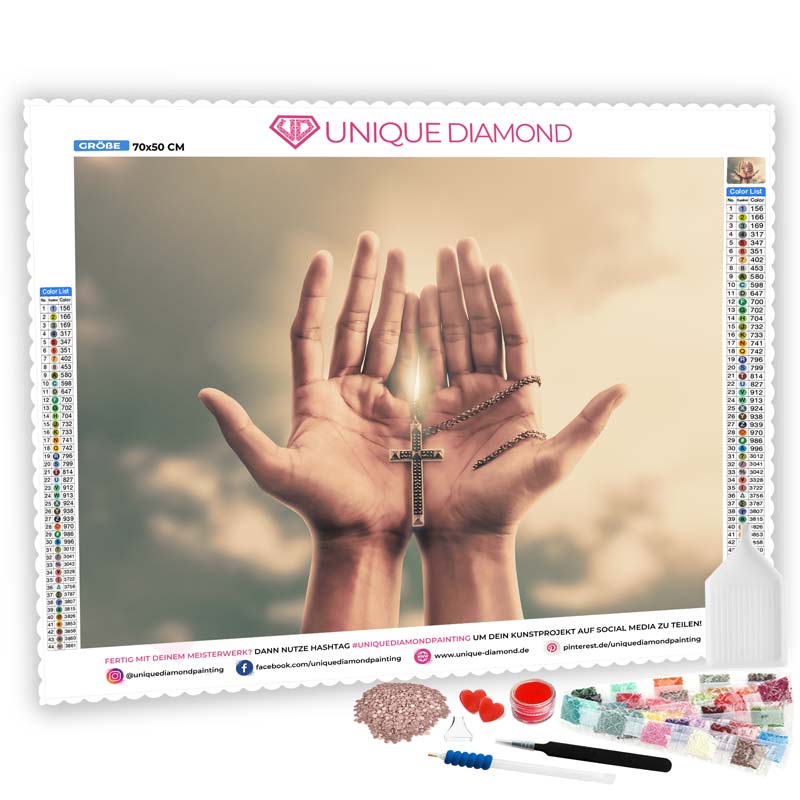 5D Diamond Painting Betende Hände mit Kreuz - Unique-Diamond