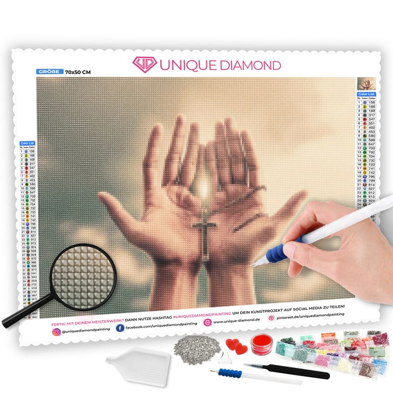 5D Diamond Painting Betende Hände mit Kreuz - Unique-Diamond
