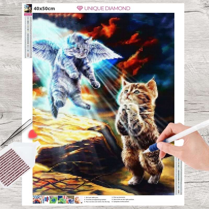 5D Diamond Painting Betende Katze mit Schutzengel - Unique-Diamond