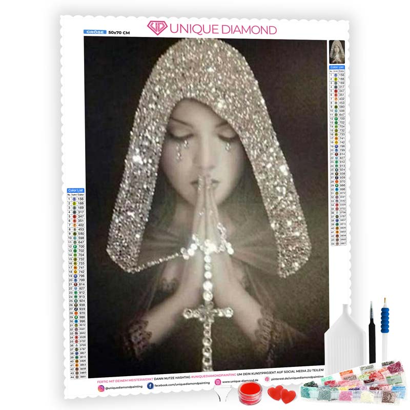 5D Diamond Painting Betendes Mädchen mit Kreuz - Unique-Diamond