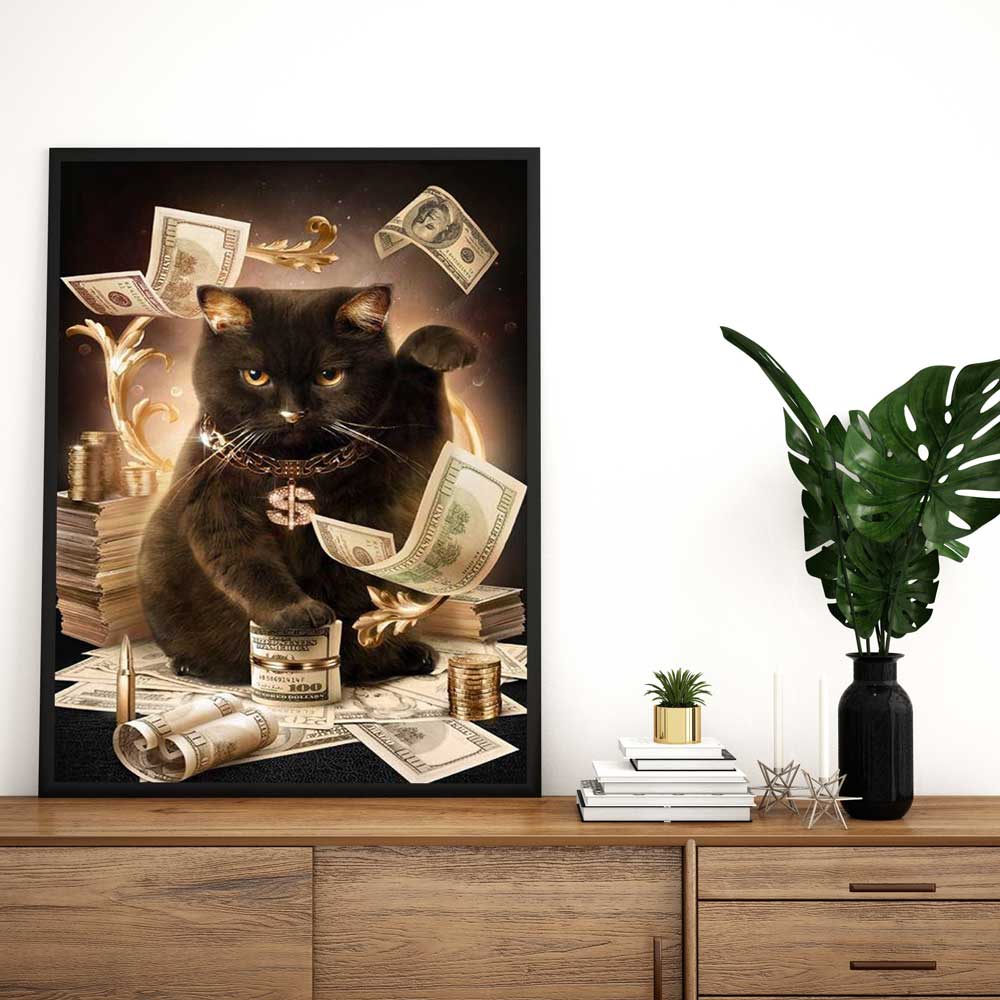 5D Diamond Painting Black Money Cat - Unique-Diamond