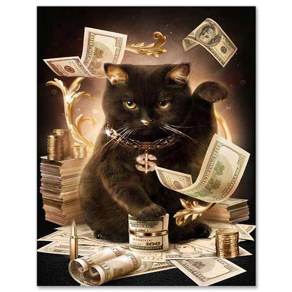 5D Diamond Painting Black Money Cat - Unique-Diamond