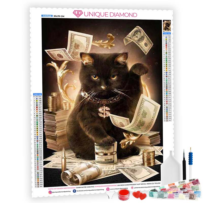 5D Diamond Painting Black Money Cat - Unique-Diamond