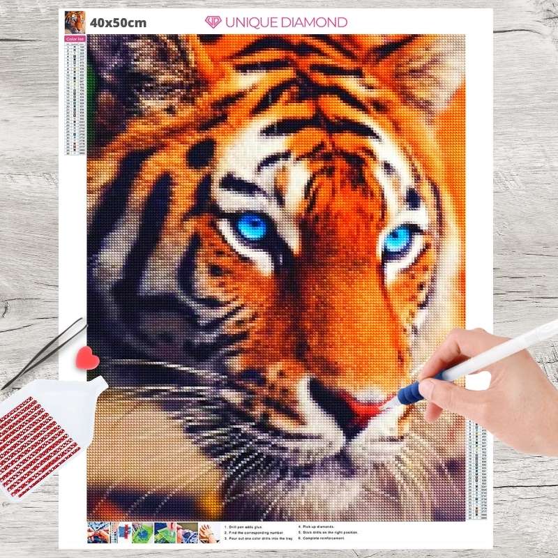 5D Diamond Painting Blue Eyed Tiger - Unique-Diamond
