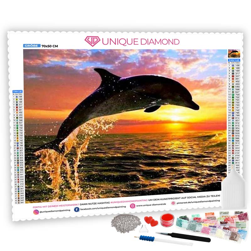 5D Diamond Painting Delfin bei Sonnenuntergang - Unique-Diamond