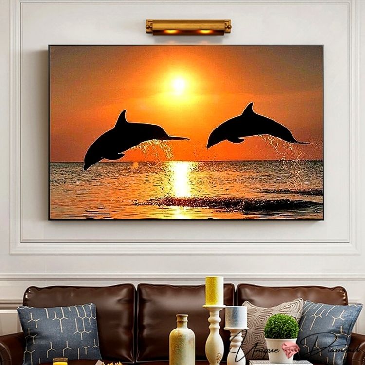 5D Diamond Painting Delfine bei Sonnenuntergang - Unique-Diamond