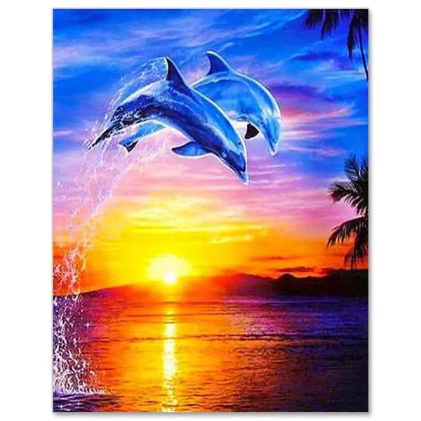 5D Diamond Painting Delfine bei Sonnenuntergang - Unique-Diamond