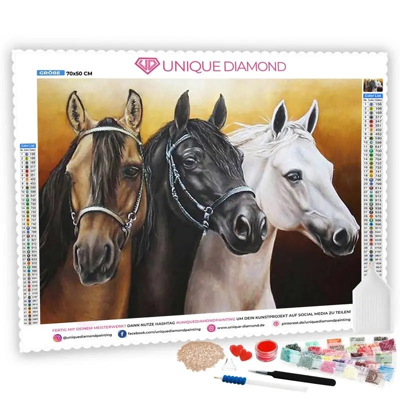 5D Diamond Painting drei hübsche Pferde - Unique-Diamond