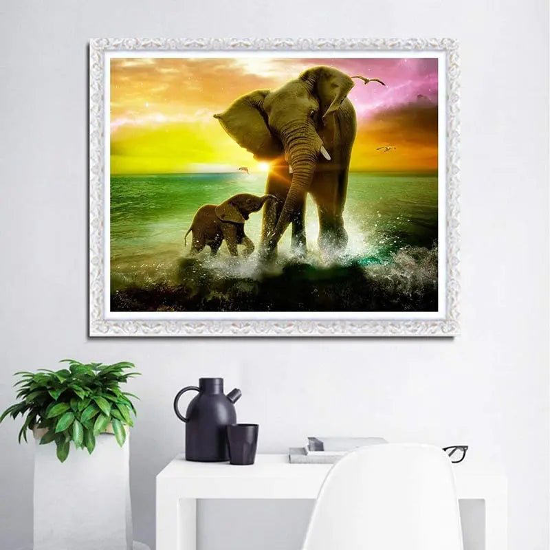 5D Diamond Painting Elefant & Baby Mutterliebe - Unique-Diamond