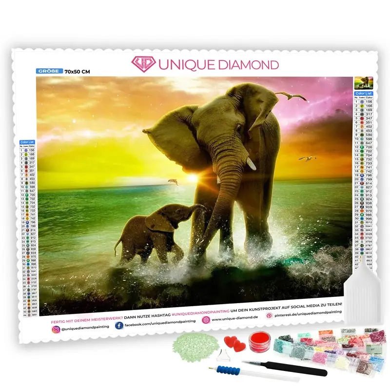 5D Diamond Painting Elefant & Baby Mutterliebe - Unique-Diamond