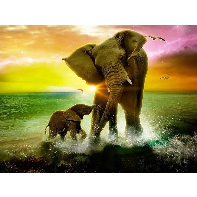 5D Diamond Painting Elefant & Baby Mutterliebe - Unique-Diamond