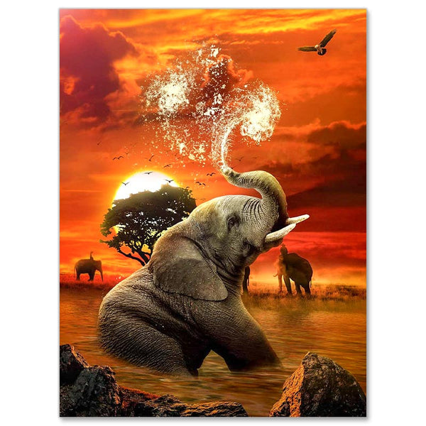 5D Diamond Painting Elefant bei Sonnenuntergang - Unique-Diamond