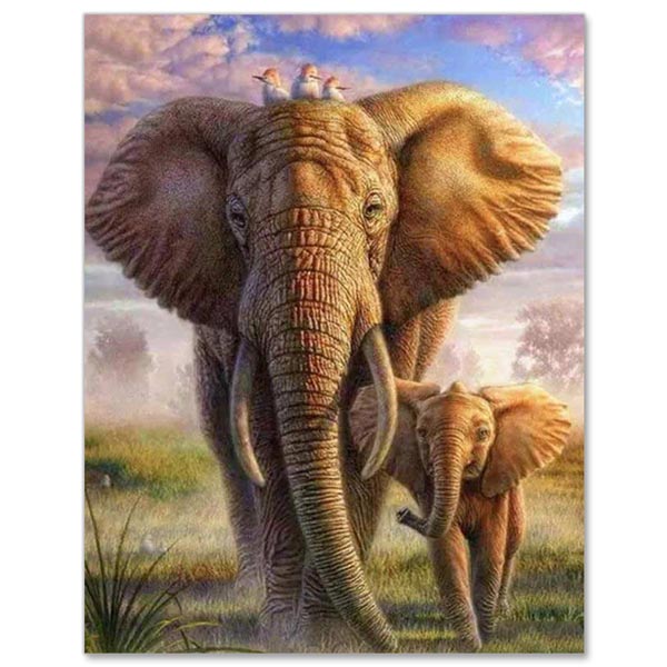 5D Diamond Painting Elefant mit Baby - Unique-Diamond