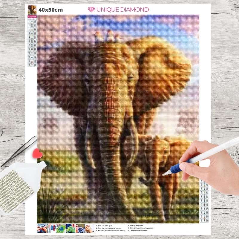 5D Diamond Painting Elefant mit Baby - Unique-Diamond