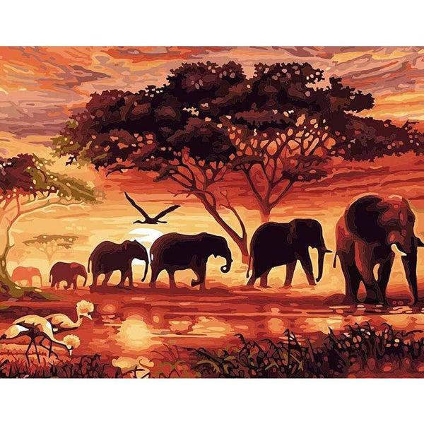 5D Diamond Painting Elefanten in der Savanne - Unique-Diamond