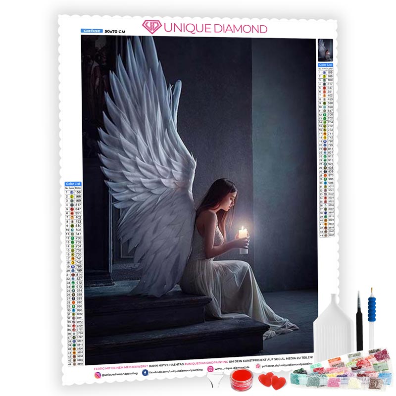 5d Diamond Painting Engel mit Kerze - Unique-Diamond