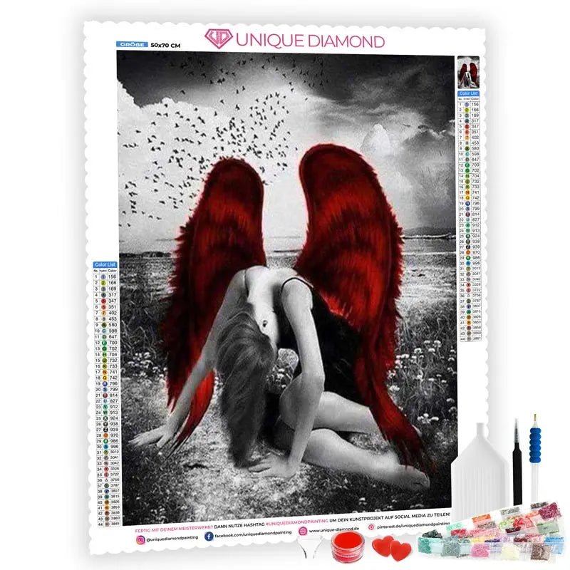 5D Diamond Painting Engel mit roten Flügel - Unique-Diamond