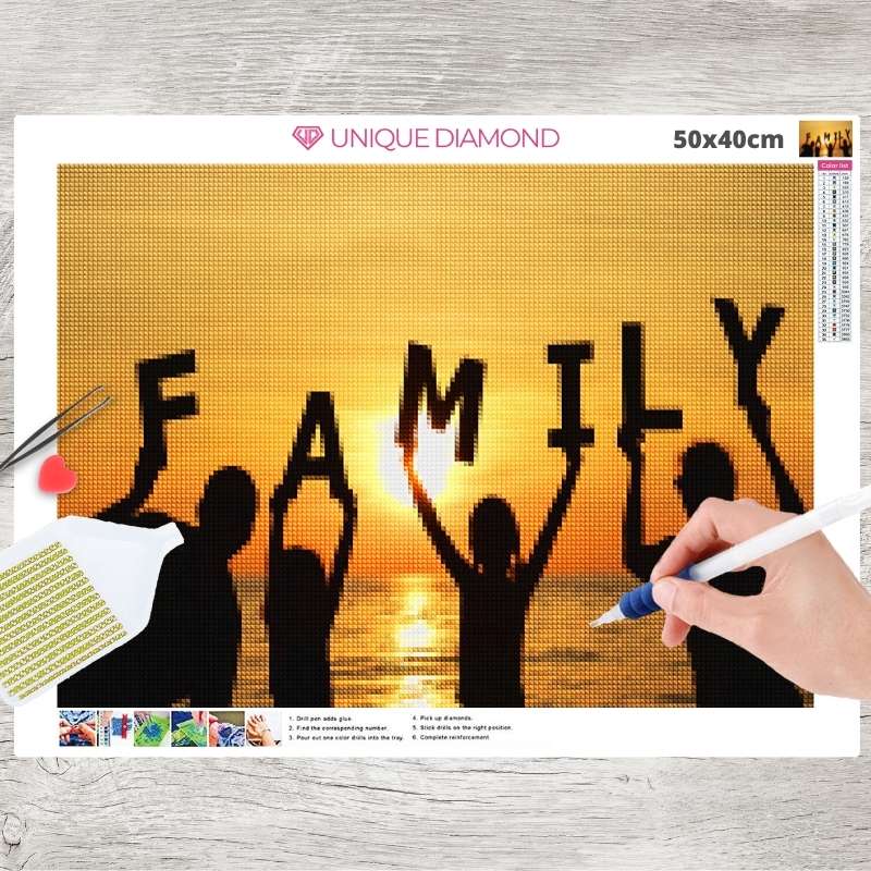 5D Diamond Painting Family bei Sonnenuntergang - Unique-Diamond
