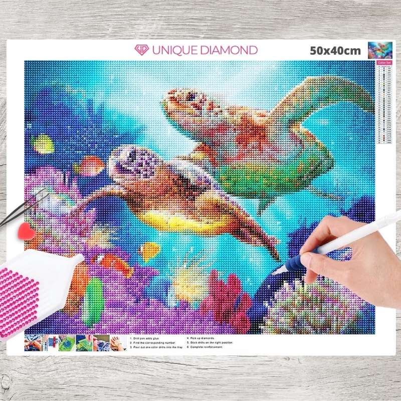 5D Diamond Painting Farbige Schildkröten - Unique-Diamond